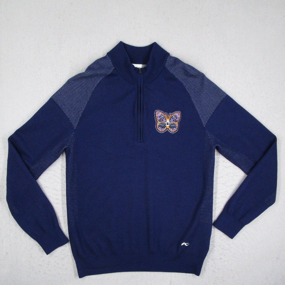 KJUS Men Kulm Half-Zip Merino Wool Blend Sweater Navy Blue Butterfly DAOU 52 L
